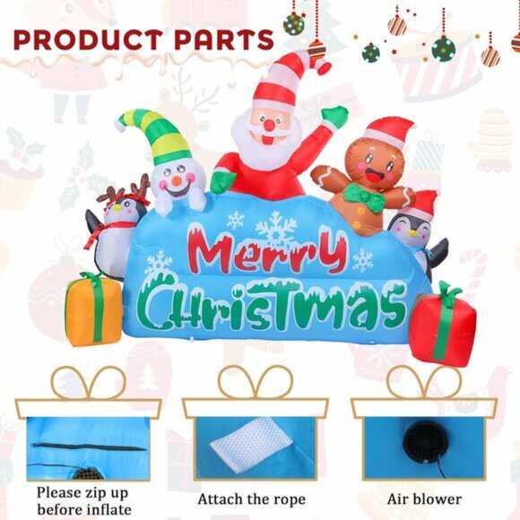⚡7.5FT Christmas Inflatable Santa Snowman Gingerbread Man Penguin Decoration - Picture 4 of 7